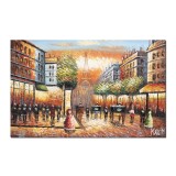 Tablou Paris pictat manual, Bulevard animat, 90x60cm ulei pe panza in cutit efect 3D