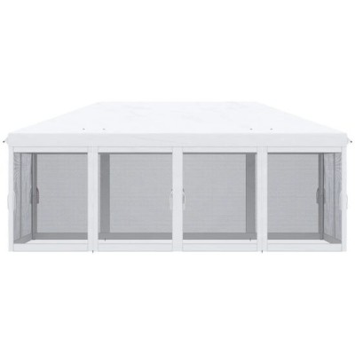 Pavilion/foisor pentru gradina/terasa, cadru metalic, cu plasa pentru insecte, alb si negru, 5.85x2.95x2.70 m GartenVIP DiyLine foto