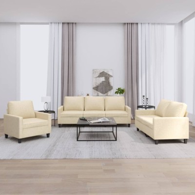 vidaXL Set de canapele cu perne, 3 piese, crem, textil 3201430 foto