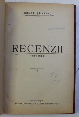 RECENZII (1924-1926) de CONST. SAINEANU foto