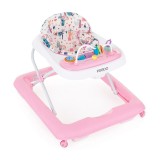 Premergator bebelusi Feedo FLASH, Pink, pliabil, reglabil 3 pozitii, panou joaca, frane, 6 luni+, 12 kg