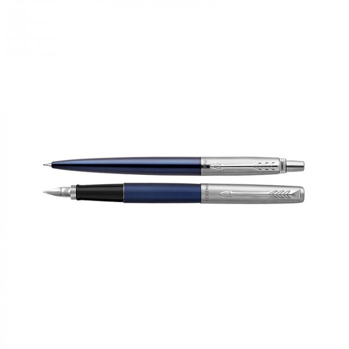 Set stilou+creion mecanic Parker Jotter Royal albastru cu accesorii cromate