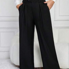 Pantaloni de costum cu buzunare, largi, negru, dama