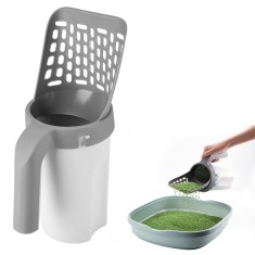 Lopatica de Litiera pentru Pisici 2 in 1 cu Reciclare Nisip, Saci de Gunoi Atasati si Maner de Capacitate Mare