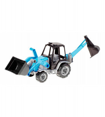 Tractor jucarie cu excavator frontal si incarcator spate, 60 cm, model 145-Culoare Albastru foto