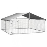 VidaXL Padoc de exterior pentru c&acirc;ini, cu acoperiș, 300x300x150cm