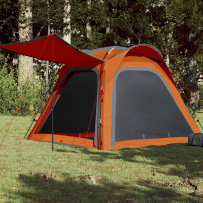 vidaXL Cort camping, 4 persoane, gri/oranj, impermeabil, setare rapidă foto
