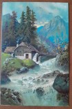 Carte postala, cabana in munti, desenata, perioada interbelica