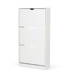 Dulap pentru depozitare pantofi KL Carey, 3 usi rabatabile, 6 rafturi, Pal Melaminat, 60 x 24 x 118 cm, alb
