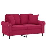 Cumpara ieftin Canapea cu 2 locuri cu pernute, rosu vin, 120 cm, catifea