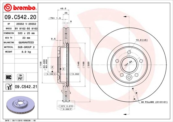 BREMBO 09.C542.21 PRIME LINE - UV Coated Disc frana