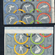 ROMANIA 1960 Olimpiada de la Roma serie nedantelata in streif stampilata bloc 4