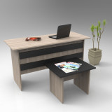 Set de mobilier de birou Serdar, Alb - Nuc - Stejar, Birou - Masuta