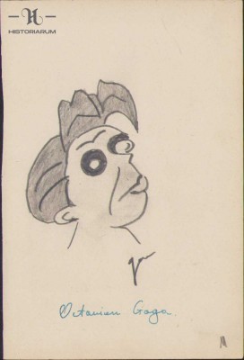 HST 184S Caricatura Octavian Goga anii 1930 Geo Dumitrescu semnata foto