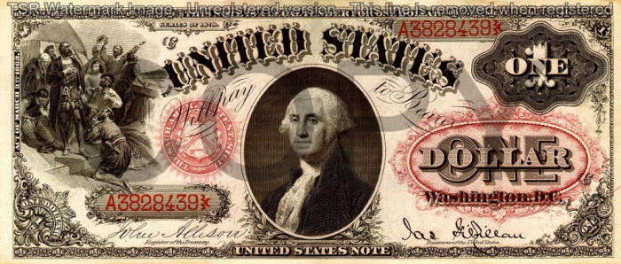 1 dolar 1878 Reproducere Bancnota USD , Dimensiune reala 1:1