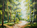 Tablou canvas Toamna, padure, verde, pictura, 60 x 40 cm