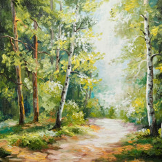 Tablou canvas Toamna, padure, verde, pictura, 45 x 30 cm