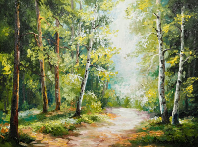 Tablou canvas Toamna, padure, verde, pictura, 105 x 70 cm foto