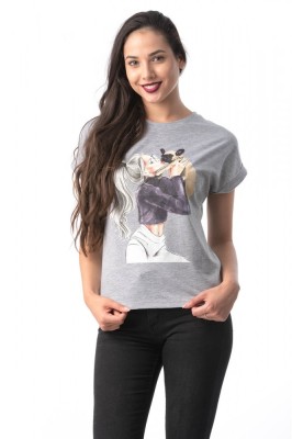 K301-18 Tricou cu maneca scurta si imprimeu cu fata si caine foto