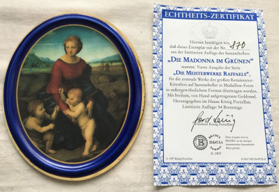 Tablou - porțelan - Konig - Capodoperele lui Rafael - Madonna del Prato + cert. foto