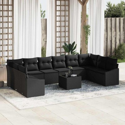 Set de canapele pentru grădină 11 pcs Negru Rattan poli foto