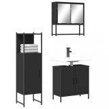 VidaXL Set mobilier de baie, 3 piese, negru, lemn compozit