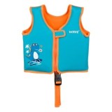 Vestă de &icirc;not pentru copii, Turcoaz cu portocaliu, Imprimeu dinozaur, Mărimea 2-3 ani (15-18 kg), CMCLASS