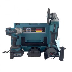 Trusa German Meister Masina cu Impact si Polizor Unghiular 128V, 8Ah, cu 2 Acumulatori+disc de tăiat metal