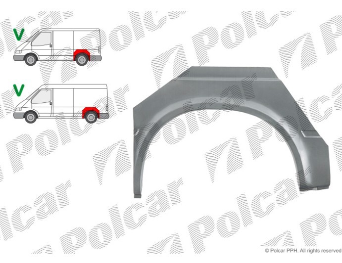 Segment reparatie aripa spate FORD TRANSIT (VE64), 01.1991-09.1994; TRANSIT (VE83), 06.1994-07.2000, partea dreapta, scurt,