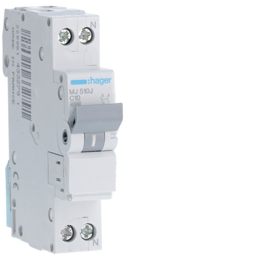 Siguranta automata 10A 1P+N Curba C 4.5Ka Hager MJ510J