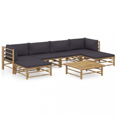vidaXL Set mobilier de grădină cu perne gri &amp;icirc;nchis, 7 piese, bambus 3058232 foto