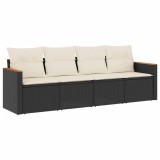Cumpara ieftin Set mobilier de gradina cu perne, 4 piese, negru, poliratan