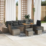 Set canapea gradina Gossi 10 piese cu perne gri poliratan acacia, canapea gradina Gossi pentru 2 persoane cu spatiu de depozitare &amp; perne gri polirata