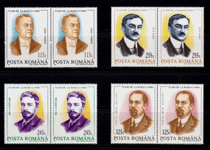 RO 1993 ,LP 1328 , &quot;75 de ani de la Marea Unire &quot; ,serie pereche H ,MNH