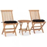 Cumpara ieftin Set mobilier pliabil exterior cu perne, 3 piese, lemn masiv tec