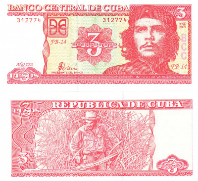 Cuba 3 Pesos 2005 Che Guevara UNC foto