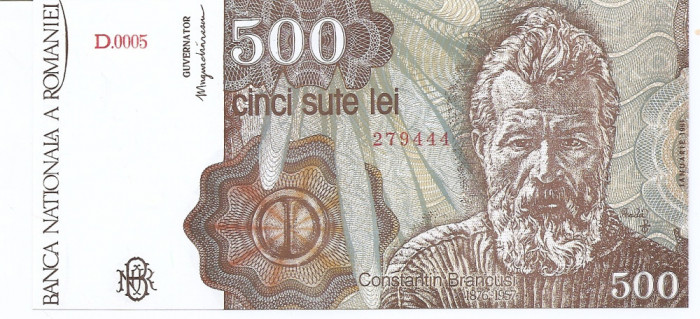 Romania 500 lei 1991 Ianuarie - C. Brancusi. (279444) P-98a - UNC !!!