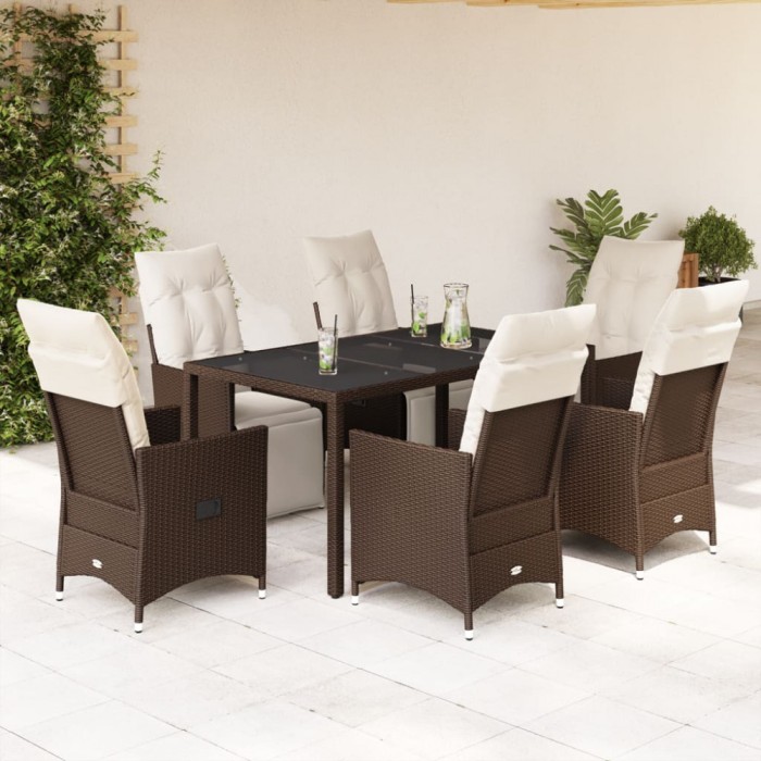 Gossi set bistro de gradina cu perne, 7 piese, maro, poliratan