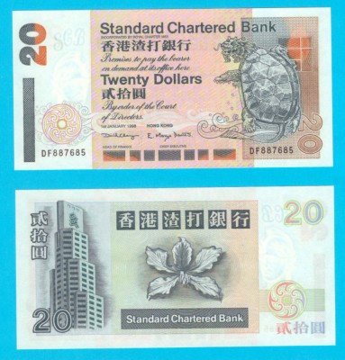 Hong Kong 20 Dollars 1998 &amp;#039;Standard Chartered Bank&amp;#039; UNC serie: DF887685 foto