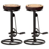VidaXL Taburete bar imprimeu p&acirc;nză 2 buc. negru &amp; maro piele naturală