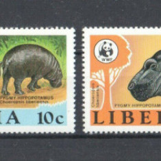 LIBERIA 1984 WWF FAUNA PROTEJATA HIPOPOTAMI