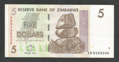 ZIMBABWE 5 DOLARI DOLLARS 2007 [12] P-66 , XF+++ foto