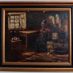 Leduc-Interior la ţară - pictură veche în ulei pe pânză