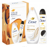 Set cadou DOVE: Gel de dus Nourishing Silk, 250ml + Deodorant spray Invisible Dry, 150ml