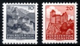 Liechtenstein 1943, Mi #222-223**, castele si cetati, Vaduz, Gutenberg, MNH, cota 4,50 &euro;!