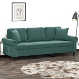 VidaXL Canapea cu 3 locuri cu pernuțe, verde &icirc;nchis, 180 cm, catifea 3200957