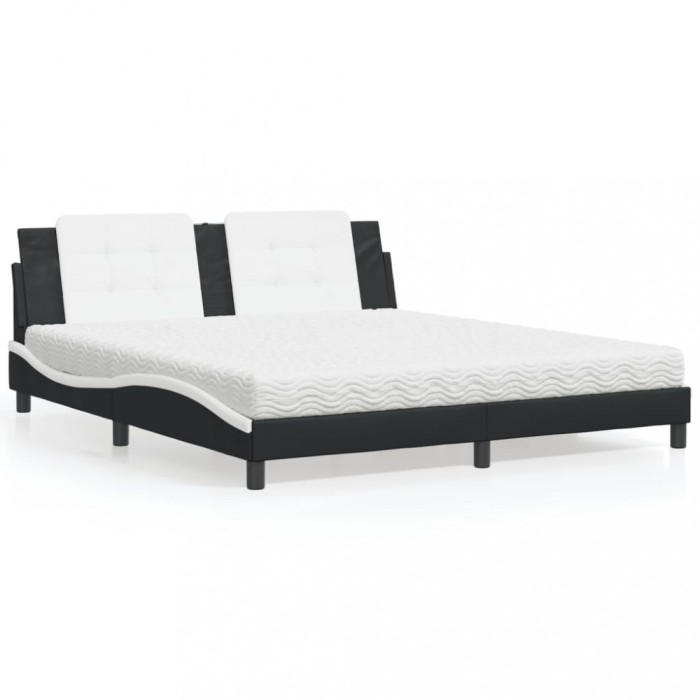 vidaXL Pat cu saltea, Zadar, alb și negru, 180x200 cm, piele ecologică 3208885
