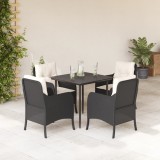 VidaXL Set mobilier de grădină cu perne, 5 piese, negru, poliratan