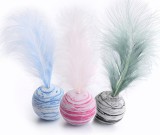 Set de 3 jucarii pentru pisici Laiyoho, spuma/pene, albastru/rosu/negru, 13 cm