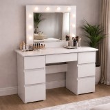 Masa de toaleta/machiaj, Vanessa, gri deschis, cu oglinda si LED-uri, 130x43x143 cm